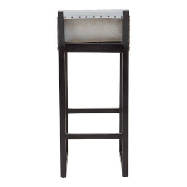 Orsina Kendari Grey Leather Bar Stool – Black Teak Wood Frame