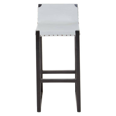 Orsina Kendari Grey Leather Bar Stool – Black Teak Wood Frame