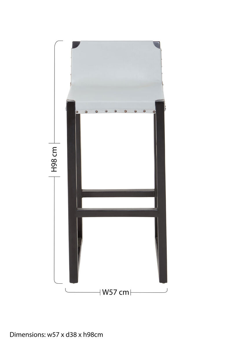 Orsina Kendari Grey Leather Bar Stool – Black Teak Wood Frame