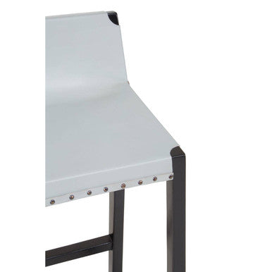 Orsina Kendari Grey Leather Bar Stool – Black Teak Wood Frame