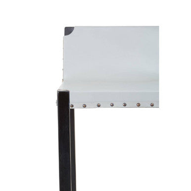 Orsina Kendari Grey Leather Bar Stool – Black Teak Wood Frame