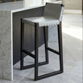 Orsina Kendari Grey Leather Bar Stool – Black Teak Wood Frame