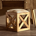 Orsina Kendari Hair-on-Leather and Teak Wood Square Accent Stool