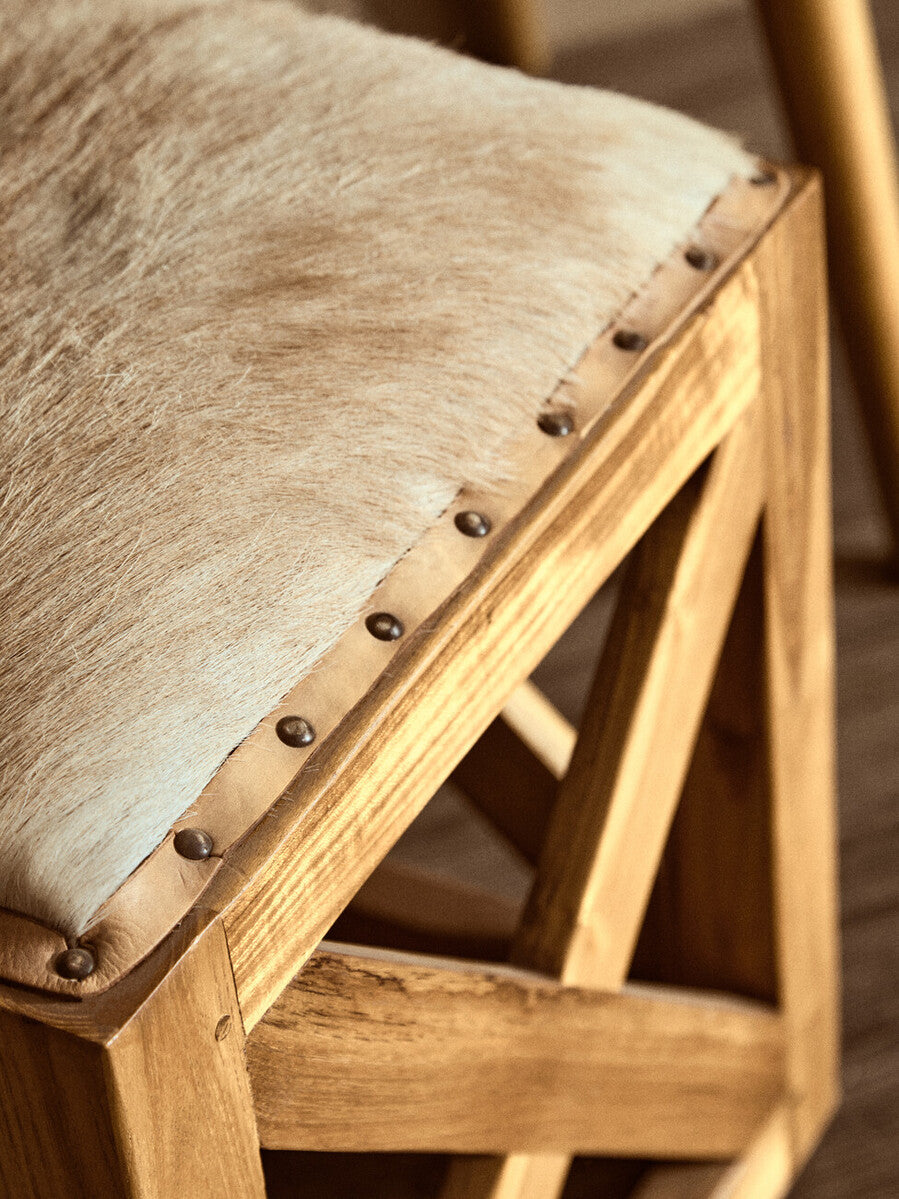Orsina Kendari Hair-on-Leather and Teak Wood Square Accent Stool