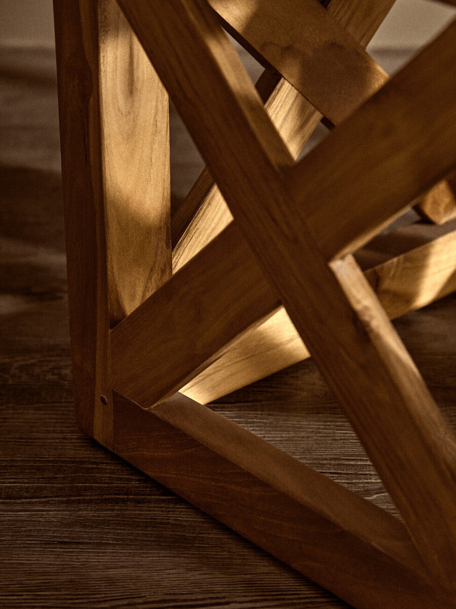 Orsina Kendari Hair-on-Leather and Teak Wood Square Accent Stool
