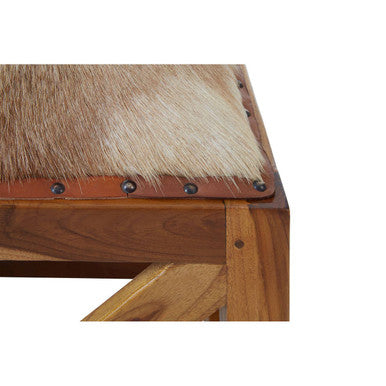 Orsina Kendari Hair-on-Leather and Teak Wood Square Accent Stool