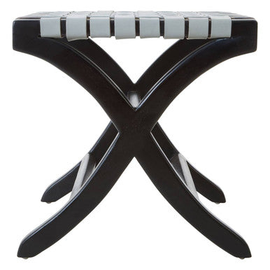 Orsina Kendari Woven Grey Leather and Black Teak Wood Accent Stool