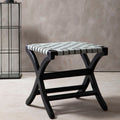 Orsina Kendari Woven Grey Leather and Black Teak Wood Accent Stool