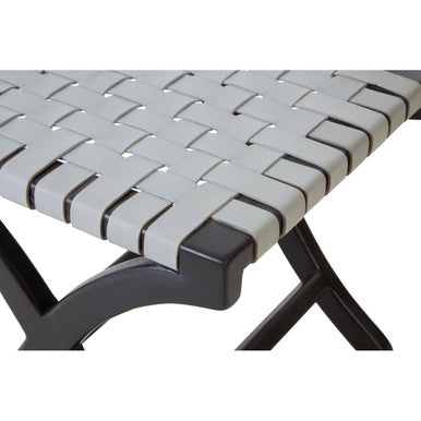 Orsina Kendari Woven Grey Leather and Black Teak Wood Accent Stool