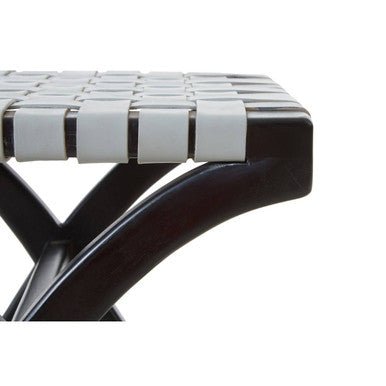 Orsina Kendari Woven Grey Leather and Black Teak Wood Accent Stool