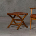 Orsina Kendari Woven Leather Stool – Brown Teak Wood Accent Ottoman