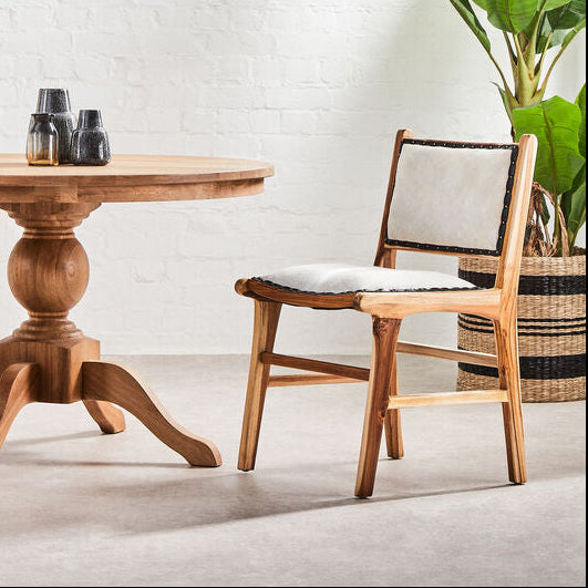 Orsina Kendari Natural Leather and Teak Wood Dining Chair | Walnut