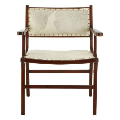 Orsina Kendari Leather and Teak Wood Dining Chair – Cream & Brown