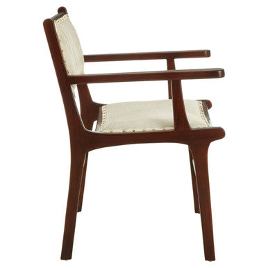 Orsina Kendari Leather and Teak Wood Dining Chair – Cream & Brown
