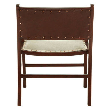 Orsina Kendari Leather and Teak Wood Dining Chair – Cream & Brown