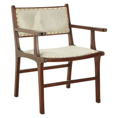 Orsina Kendari Leather and Teak Wood Dining Chair – Cream & Brown