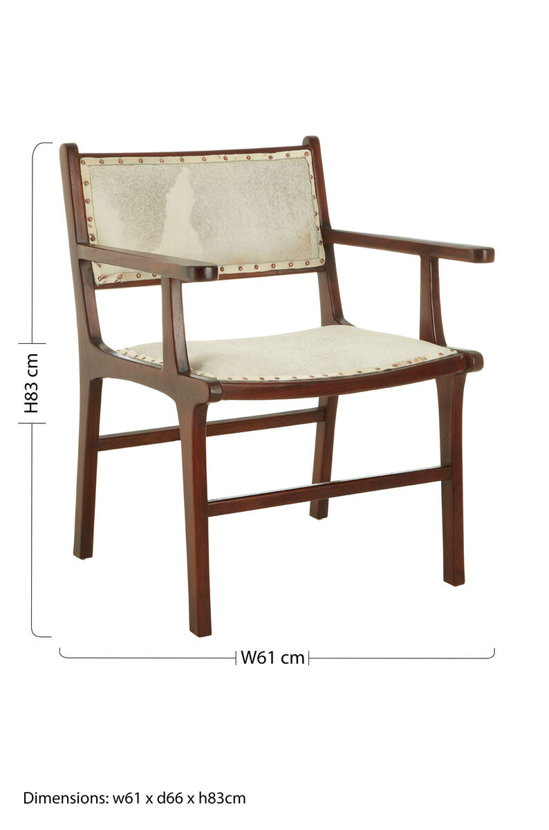 Orsina Kendari Leather and Teak Wood Dining Chair – Cream & Brown