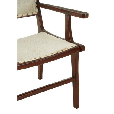 Orsina Kendari Leather and Teak Wood Dining Chair – Cream & Brown