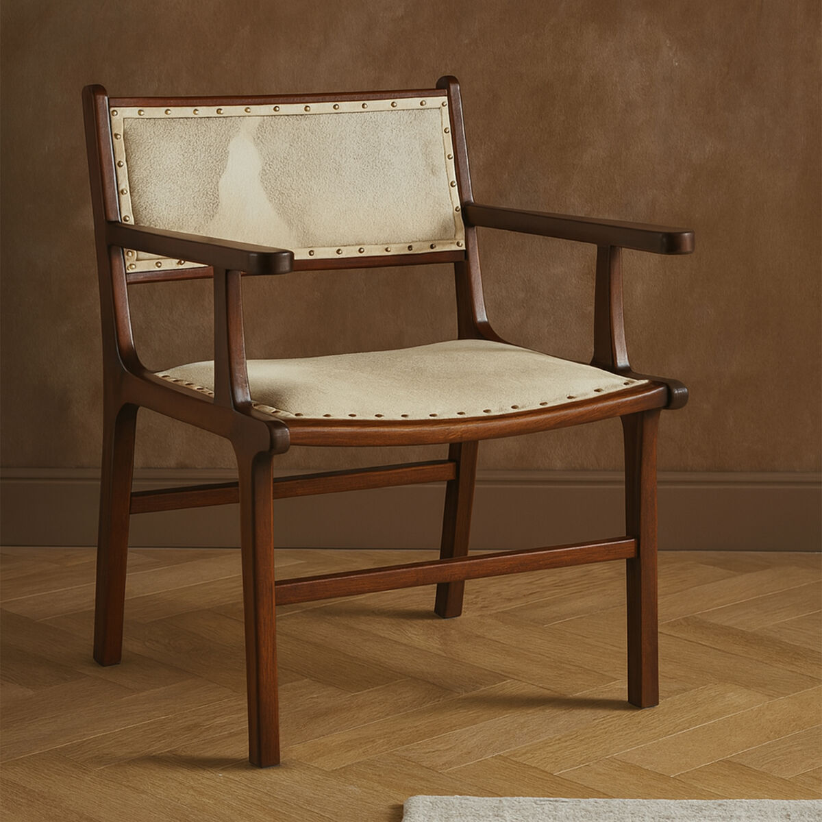 Orsina Kendari Leather and Teak Wood Dining Chair – Cream & Brown