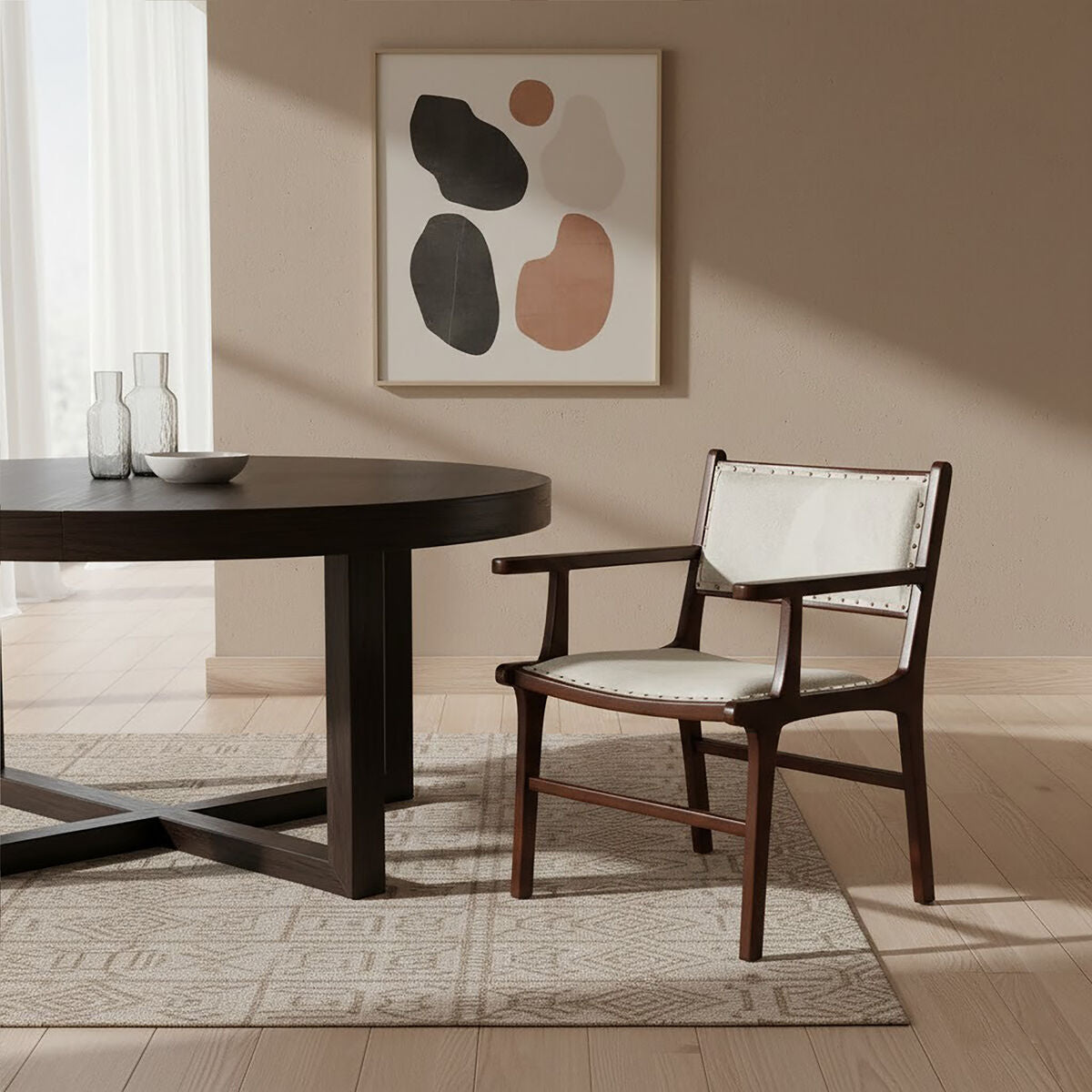 Orsina Kendari Leather and Teak Wood Dining Chair – Cream & Brown