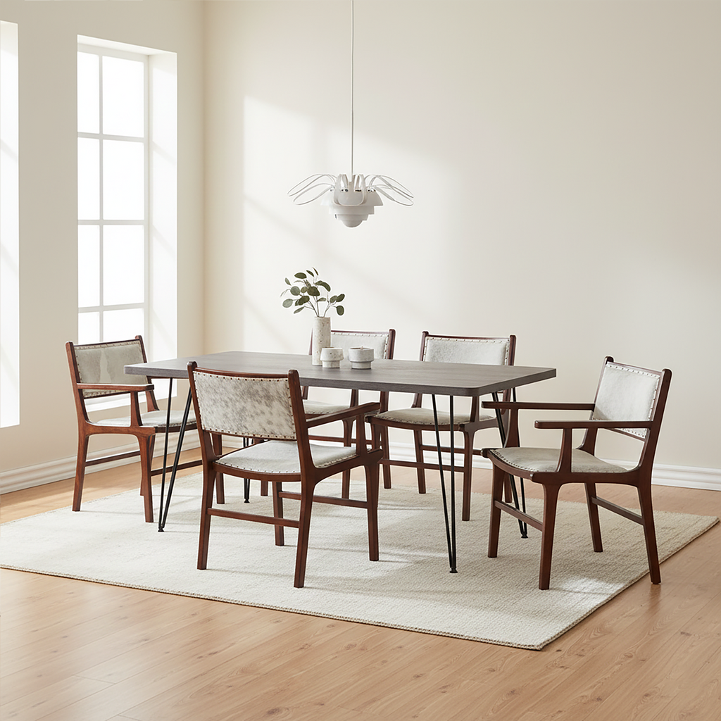 Orsina Kendari Leather and Teak Wood Dining Chair – Cream & Brown
