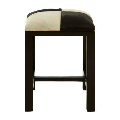 Orsina Kendari Black and White Leather Stool | Modern Teak Accent Seat