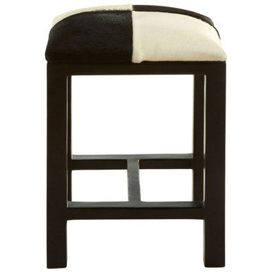 Orsina Kendari Black and White Leather Stool | Modern Teak Accent Seat