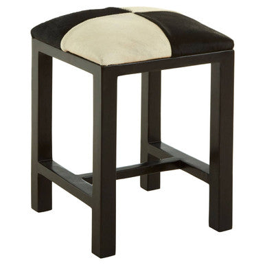 Orsina Kendari Black and White Leather Stool | Modern Teak Accent Seat