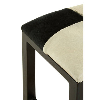 Orsina Kendari Black and White Leather Stool | Modern Teak Accent Seat
