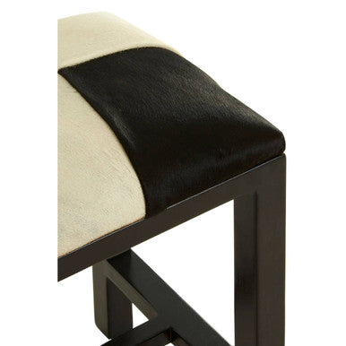 Orsina Kendari Black and White Leather Stool | Modern Teak Accent Seat