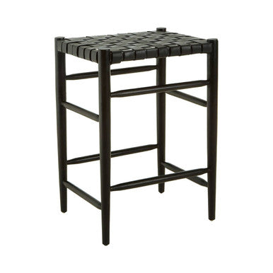 Orsina Kendari Black Woven Leather Barstool | Teak Counter Stool