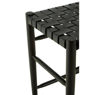 Orsina Kendari Black Woven Leather Barstool | Teak Counter Stool