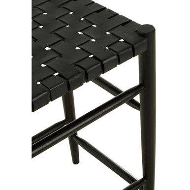 Orsina Kendari Black Woven Leather Barstool | Teak Counter Stool
