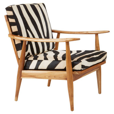 Orsina Kendari Zebra Leather Accent Chair – Teak Wood Armchair