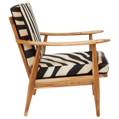 Orsina Kendari Zebra Leather Accent Chair – Teak Wood Armchair