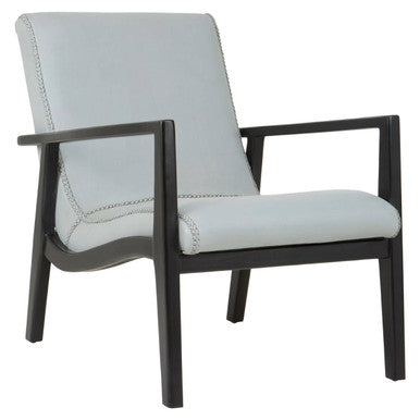 Orsina Kendari Grey Leather Accent Chair with Black Teak Frame