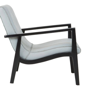 Orsina Kendari Grey Leather Accent Chair with Black Teak Frame