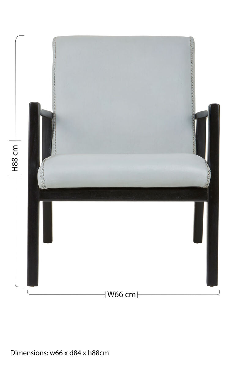 Orsina Kendari Grey Leather Accent Chair with Black Teak Frame