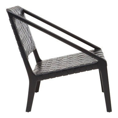 Orsina Kendari Black Woven Leather Accent Chair – Teak Wood Frame
