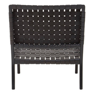 Orsina Kendari Black Woven Leather Accent Chair – Teak Wood Frame