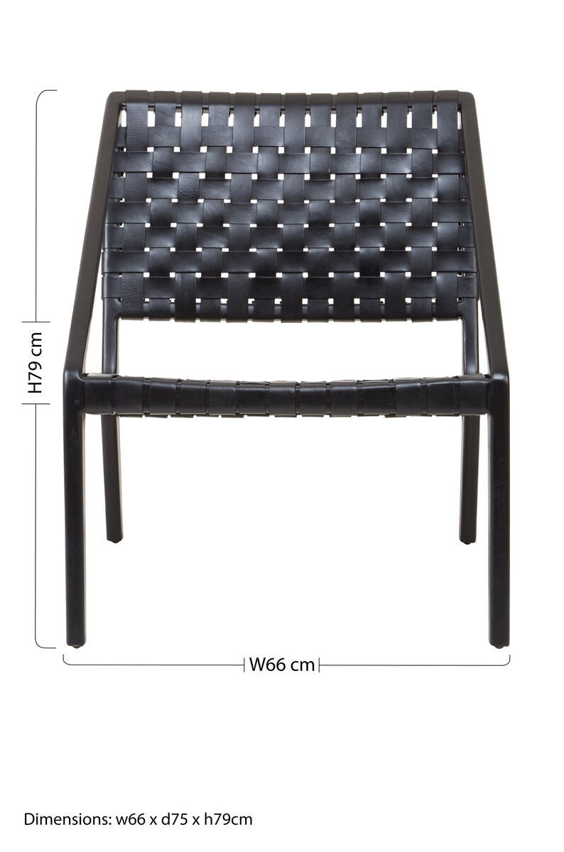 Orsina Kendari Black Woven Leather Accent Chair – Teak Wood Frame