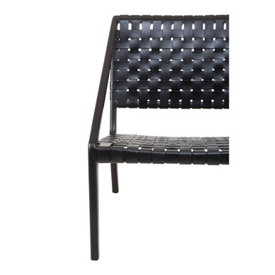 Orsina Kendari Black Woven Leather Accent Chair – Teak Wood Frame
