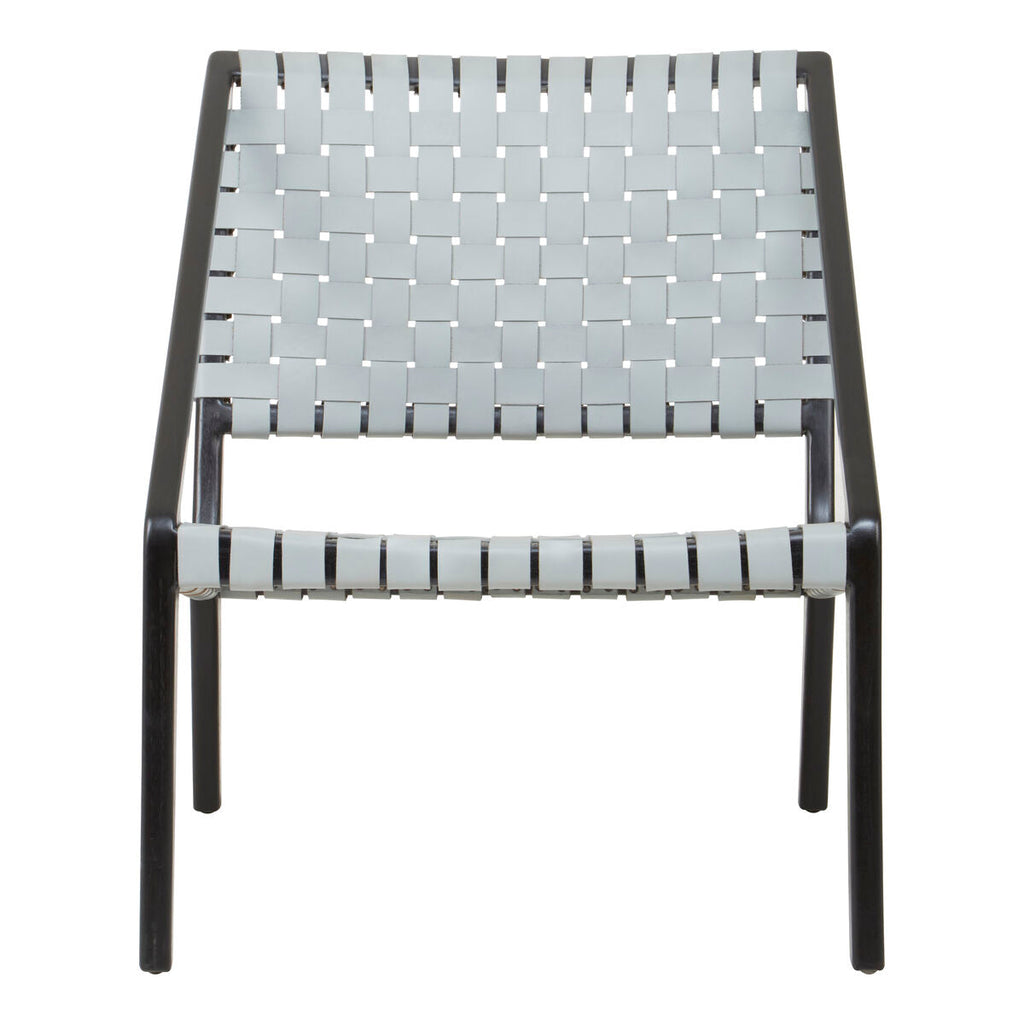 Orsina Kendari Grey Leather Woven Accent Chair | Black Teak Frame