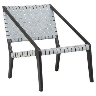 Orsina Kendari Grey Leather Woven Accent Chair | Black Teak Frame