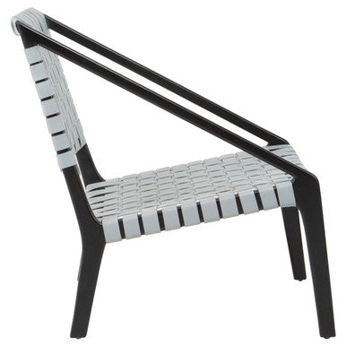 Orsina Kendari Grey Leather Woven Accent Chair | Black Teak Frame