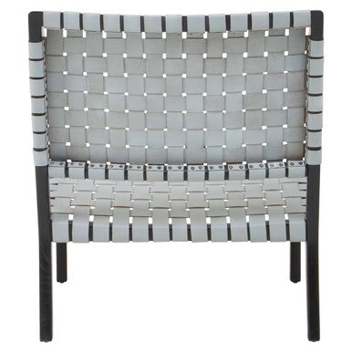 Orsina Kendari Grey Leather Woven Accent Chair | Black Teak Frame