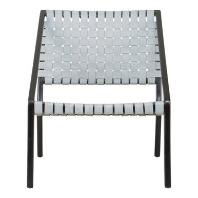 Orsina Kendari Grey Leather Woven Accent Chair | Black Teak Frame