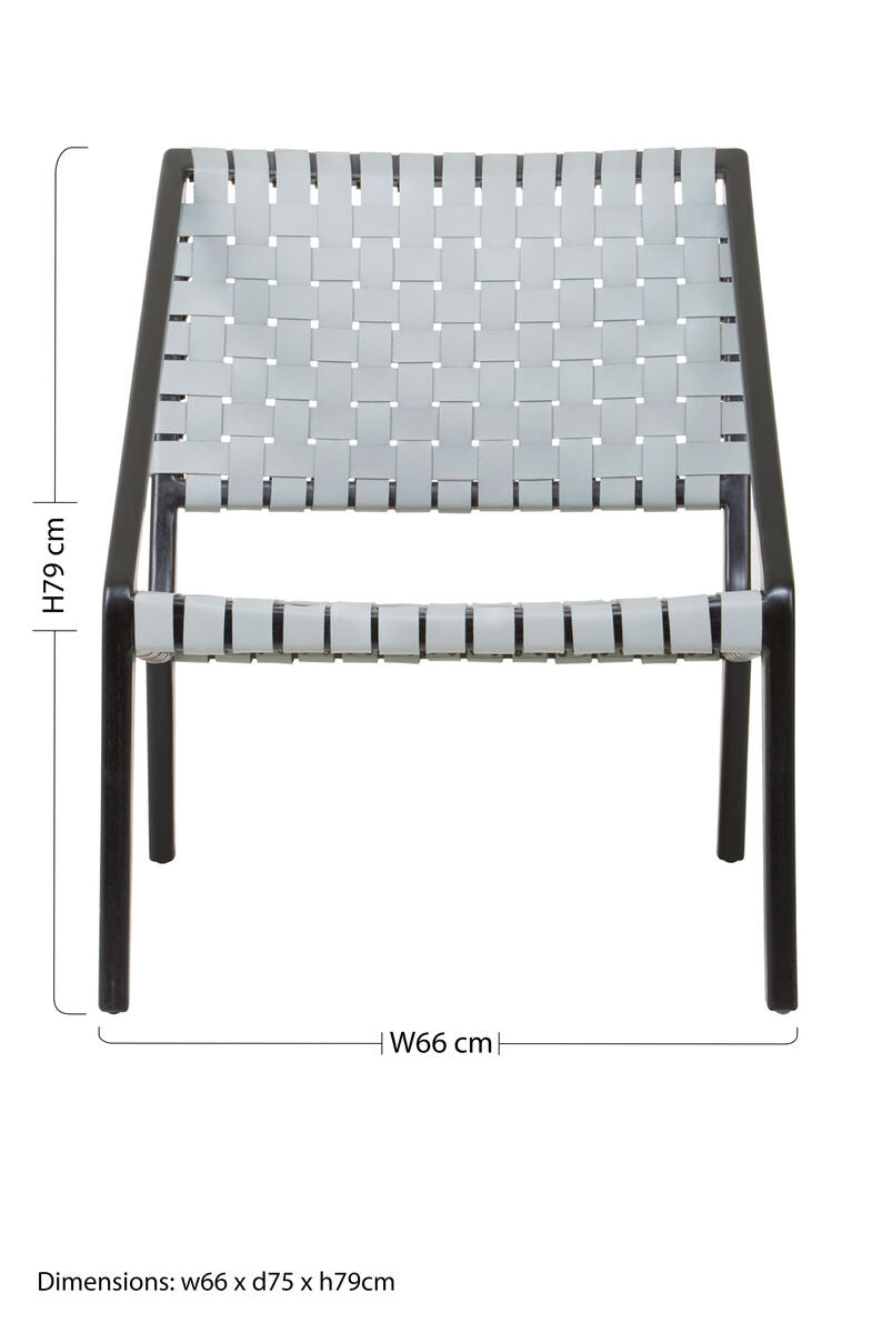 Orsina Kendari Grey Leather Woven Accent Chair | Black Teak Frame