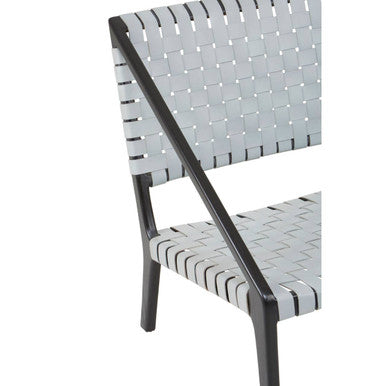 Orsina Kendari Grey Leather Woven Accent Chair | Black Teak Frame