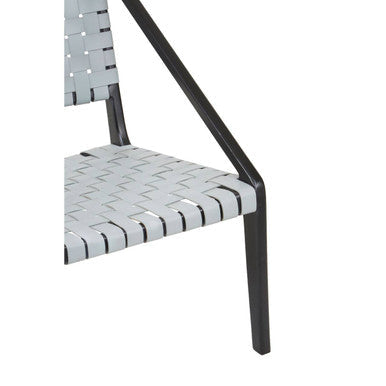 Orsina Kendari Grey Leather Woven Accent Chair | Black Teak Frame